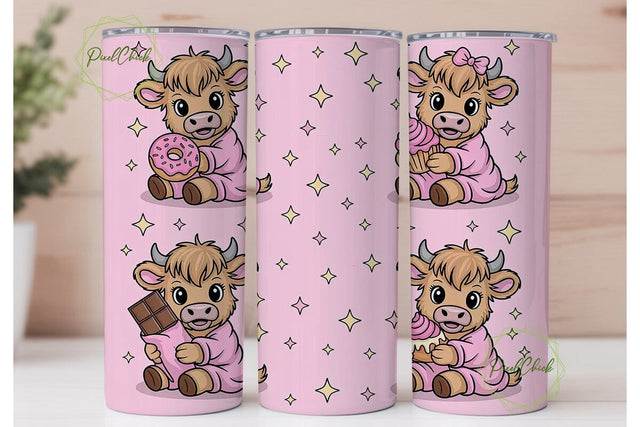 Kawaii Cow with Snacks Tumbler Wrap Sublimation PixelChick 