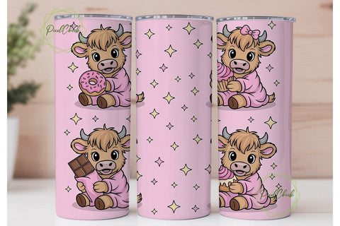 Kawaii Cow with Snacks Tumbler Wrap Sublimation PixelChick 