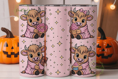 Kawaii Cow with Snacks Tumbler Wrap Sublimation PixelChick 