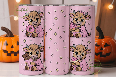 Kawaii Cow with Snacks Tumbler Wrap Sublimation PixelChick 