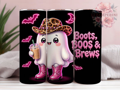 Kawaii Cowgirl Ghost Boots & Brews 20oz Tumbler, Cowgirl Ghost, Kawaii Halloween, Boots and Brews, 20oz Wrap, Spooky Cute, Sublimation Tumbler, Whimsical Style Sublimation Li Zamperini 