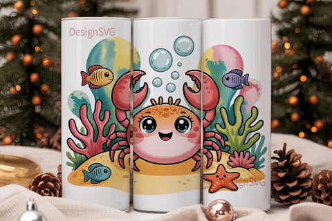 Kawaii Crab 20oz Tumbler Wrap Sublimation DesignSVG 