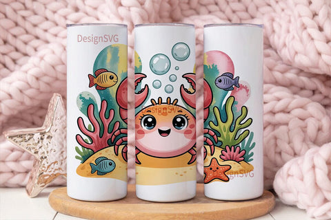 Kawaii Crab 20oz Tumbler Wrap Sublimation DesignSVG 