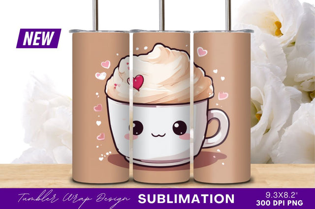 Kawaii cup with cream and hearts tumbler png Sublimation Regulrcrative 