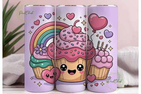 Kawaii Cupcake Tumbler Wrap Sublimation PixelChick 