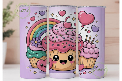 Kawaii Cupcake Tumbler Wrap Sublimation PixelChick 