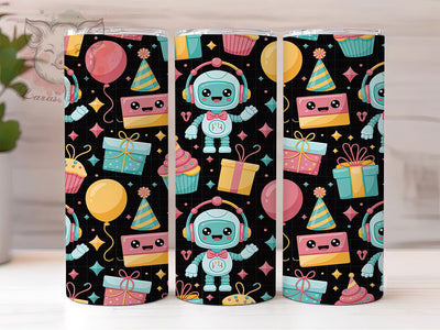 Kawaii Cute AI Robot Party Tumbler Wrap, Cute AI Robot Mug, Robot Birthday Party Art, 20Oz Tumbler Wrap, Sublimation Design, Adorable Tech Print, Futuristic Party Drinkware Sublimation Lara' s Designs 