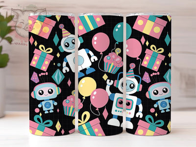 Kawaii Cute AI Robot Party Tumbler Wrap, Cute AI Robot Mug, Robot Birthday Party Art, 20Oz Tumbler Wrap, Sublimation Design, Adorable Tech Print, Futuristic Party Drinkware Sublimation Lara' s Designs 
