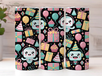 Kawaii Cute AI Robot Party Tumbler Wrap, Cute AI Robot Mug, Robot Birthday Party Art, 20Oz Tumbler Wrap, Sublimation Design, Adorable Tech Print, Futuristic Party Drinkware Sublimation Lara' s Designs 