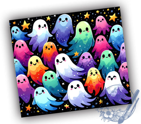 Kawaii Cute Ghost Halloween 20oz Skinny Tumbler, Spooky Tumbler Png, Straight & Tapered Tumbler Wrap, Instant Digital Download Sublimation ToriDesigns 