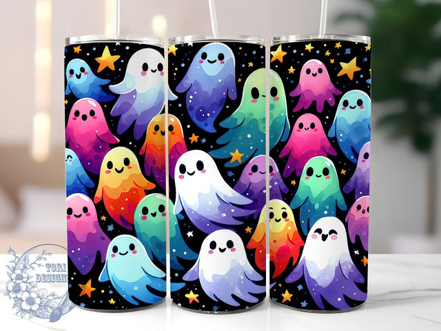Kawaii Cute Ghost Halloween 20oz Skinny Tumbler, Spooky Tumbler Png, Straight & Tapered Tumbler Wrap, Instant Digital Download Sublimation ToriDesigns 