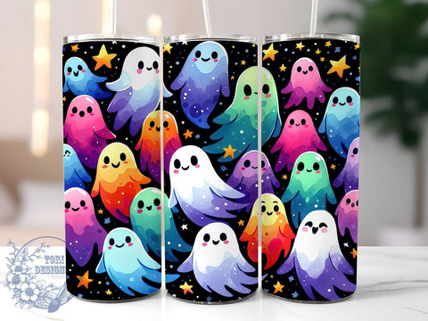 Kawaii Cute Ghost Halloween 20oz Skinny Tumbler, Spooky Tumbler Png, Straight & Tapered Tumbler Wrap, Instant Digital Download Sublimation ToriDesigns 