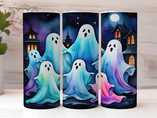 Kawaii Cute Ghost Halloween 20oz Tumbler Png, Straight & Tapered Tumbler Png, Funny Halloween Ghost Tumbler Png, Digital Download PNG Sublimation Lara' s Designs 