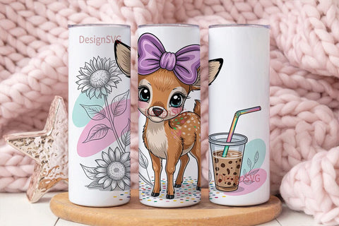 Kawaii Deer & Iced Coffee 20oz Tumbler Sublimation DesignSVG 