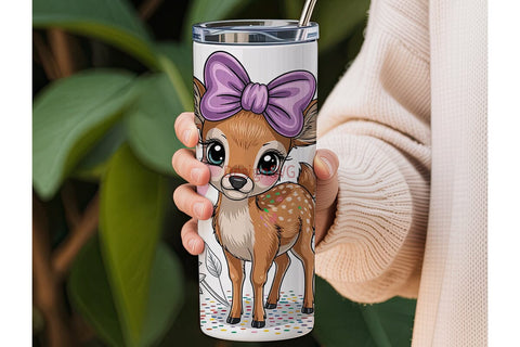 Kawaii Deer & Iced Coffee 20oz Tumbler Sublimation DesignSVG 