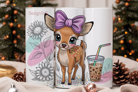 Kawaii Deer & Iced Coffee 20oz Tumbler Sublimation DesignSVG 