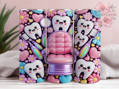 Kawaii Dental Rainbow 20oz Tumbler, Kawaii Style, Dental Motif, Rainbow Theme, Cute Pattern, Whimsical Charm, Skinny Tumbler, Sublimation PNG Sublimation Li Zamperini 