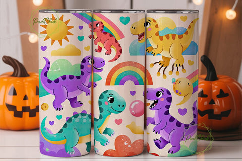 Kawaii Dino Tumbler Wrap PNG Sublimation PixelChick 
