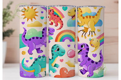 Kawaii Dino Tumbler Wrap PNG Sublimation PixelChick 