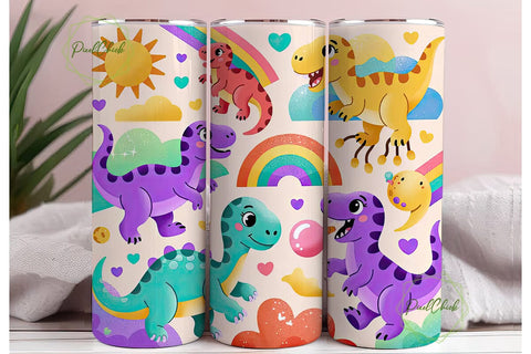 Kawaii Dino Tumbler Wrap PNG Sublimation PixelChick 
