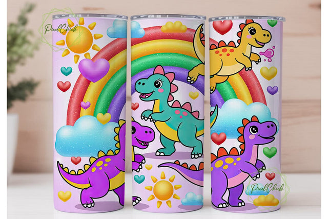 Kawaii Dino Tumbler Wrap PNG Sublimation PixelChick 