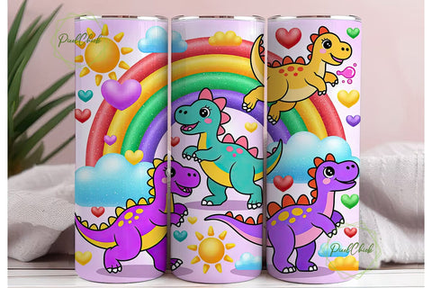 Kawaii Dino Tumbler Wrap PNG Sublimation PixelChick 