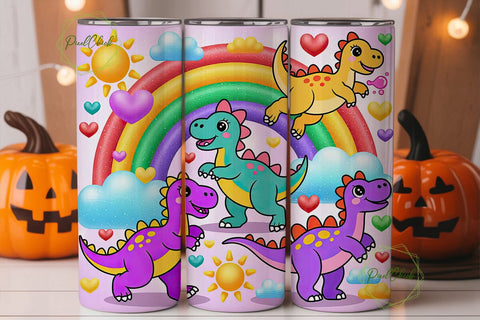 Kawaii Dino Tumbler Wrap PNG Sublimation PixelChick 
