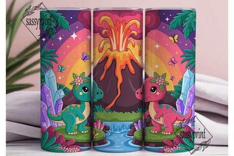 Kawaii Dino Volcano 20oz Tumbler Wrap Sublimation sassyprint 