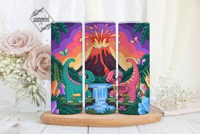 Kawaii Dino Volcano 20oz Tumbler Wrap Sublimation sassyprint 