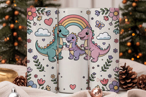 Kawaii Dinosaur Family 20oz Tumbler Wrap Sublimation DesignSVG 