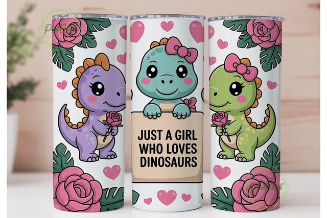 Kawaii Dinosaur Tumbler Wrap Sublimation PixelChick 