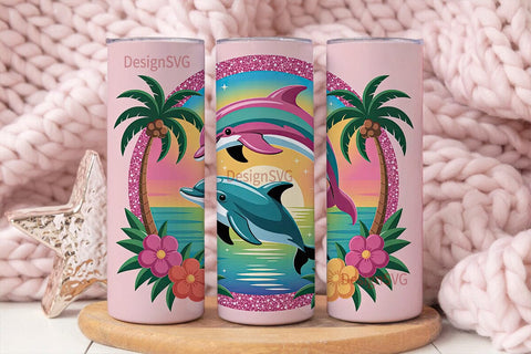 Kawaii Dolphin Sunset 20oz Tumbler Wrap Sublimation DesignSVG 