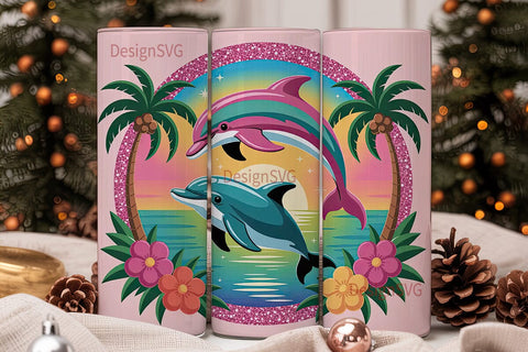 Kawaii Dolphin Sunset 20oz Tumbler Wrap Sublimation DesignSVG 