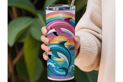 Kawaii Dolphin Sunset 20oz Tumbler Wrap Sublimation DesignSVG 
