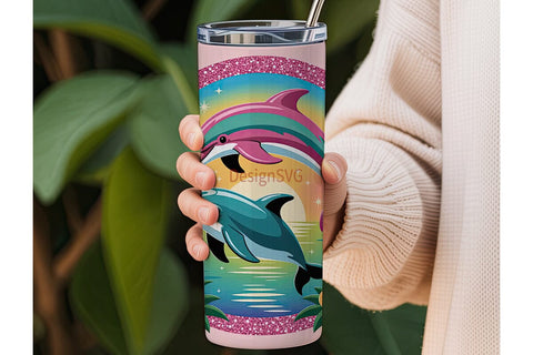 Kawaii Dolphin Sunset 20oz Tumbler Wrap Sublimation DesignSVG 