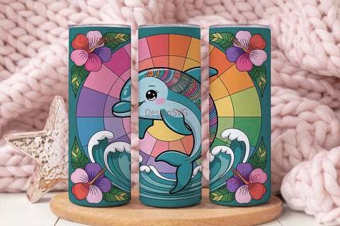 Kawaii Dolphin Tumbler Wrap Sublimation DesignSVG 