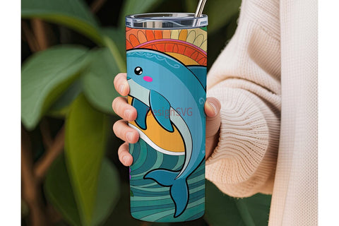 Kawaii Dolphin Tumbler Wrap Sublimation DesignSVG 