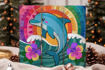 Kawaii Dolphin Tumbler Wrap Sublimation DesignSVG 