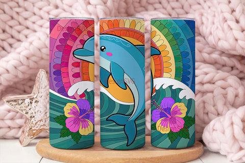 Kawaii Dolphin Tumbler Wrap Sublimation DesignSVG 