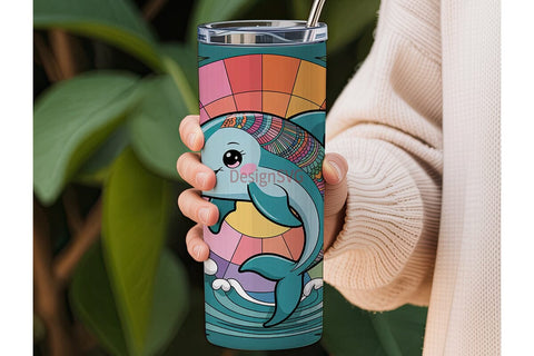 Kawaii Dolphin Tumbler Wrap Sublimation DesignSVG 