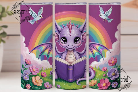 Kawaii Dragon Reading 20oz Tumbler Wrap Sublimation sassyprint 