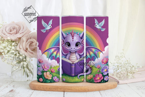 Kawaii Dragon Reading 20oz Tumbler Wrap Sublimation sassyprint 
