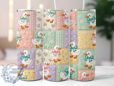 Kawaii Duck Patchwork 20oz Tumbler, Kawaii Duck Motif, Patchwork Art Design, Cute Theme, Whimsical Accent, Playful Charm, Sublimation Wrap, 20oz Tumbler Sublimation ToriDesigns 