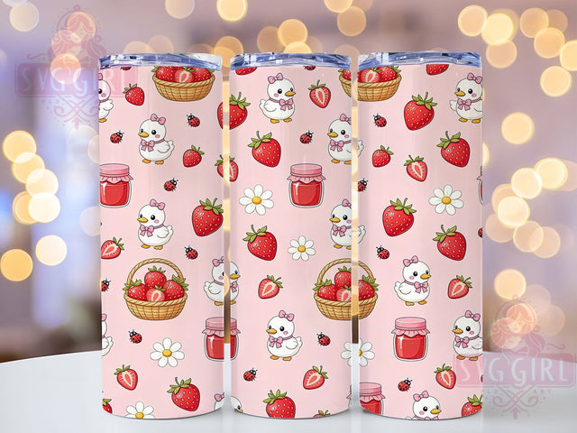 Kawaii Duck Strawberry 20oz Tumbler Wrap, Kawaii Style, Duck Motif, Strawberry Theme, Cute Aesthetic, Playful Charm, Skinny Tumbler, Sublimation PNG Sublimation SvggirlplusArt 
