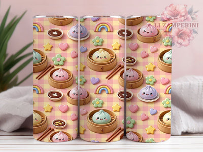 Kawaii Dumpling Rainbow Glow 20oz Tumbler, Kawaii Style, Dumpling Motif, Rainbow Theme, Glow Effect, Cute Charm, Skinny Tumbler, Sublimation PNG Sublimation Li Zamperini 