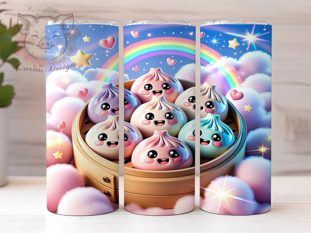 Kawaii Dumpling Steamer 20oz Tumbler, Kawaii Style, Dumpling Motif, Steamer Pattern, Whimsical Charm, Food Theme, Skinny Tumbler, Sublimation PNG Sublimation Lara' s Designs 