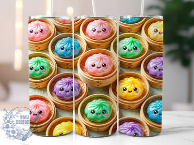 Kawaii Dumplings Pattern 20oz Tumbler, Soup Dumpling Art, Kaleidoscopic Pattern, Cute Food Design, Whimsical Illustration, Skinny Tumbler, Sublimation PNG Sublimation ToriDesigns 