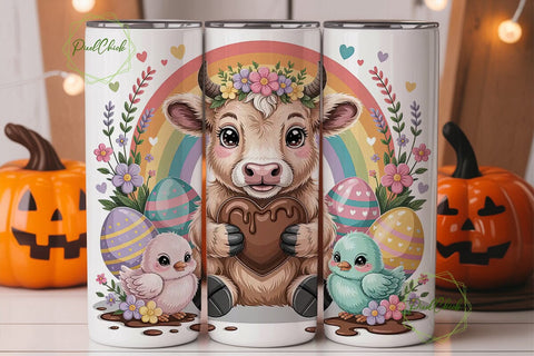 Kawaii Easter Cow 20oz Tumbler Wrap Sublimation PixelChick 