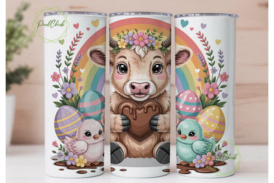 Kawaii Easter Cow 20oz Tumbler Wrap Sublimation PixelChick 