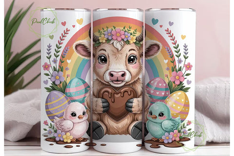 Kawaii Easter Cow 20oz Tumbler Wrap Sublimation PixelChick 